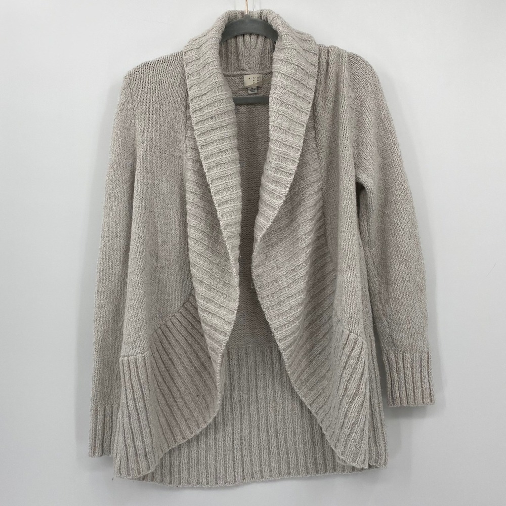 A New Day Womens Open Front Shawl Collar Cardigan Sweater Oatmeal Beige Medium